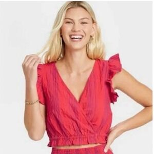 Universal Thread Red Flutter Women's Flutter‎ Sleeveless Cropped Wrap Top XL